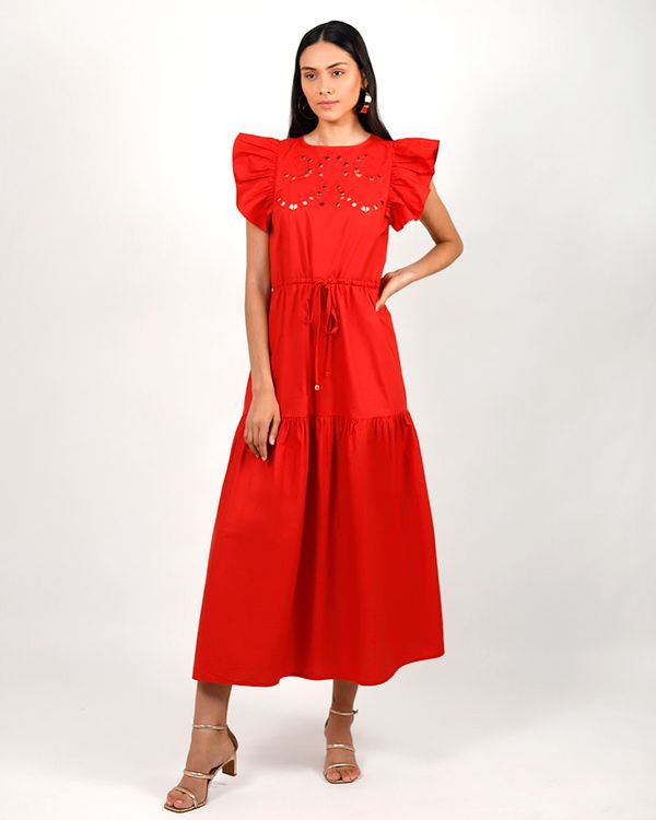 Vestido-Longo-Tecido-Bordado-Vermelho
