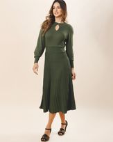 Vestido-Tricot-Midi-com-Fenda-Verde