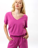 Blusa-Crepe-Texturizado-Mangas-Botoes-Cobertos-Rosa