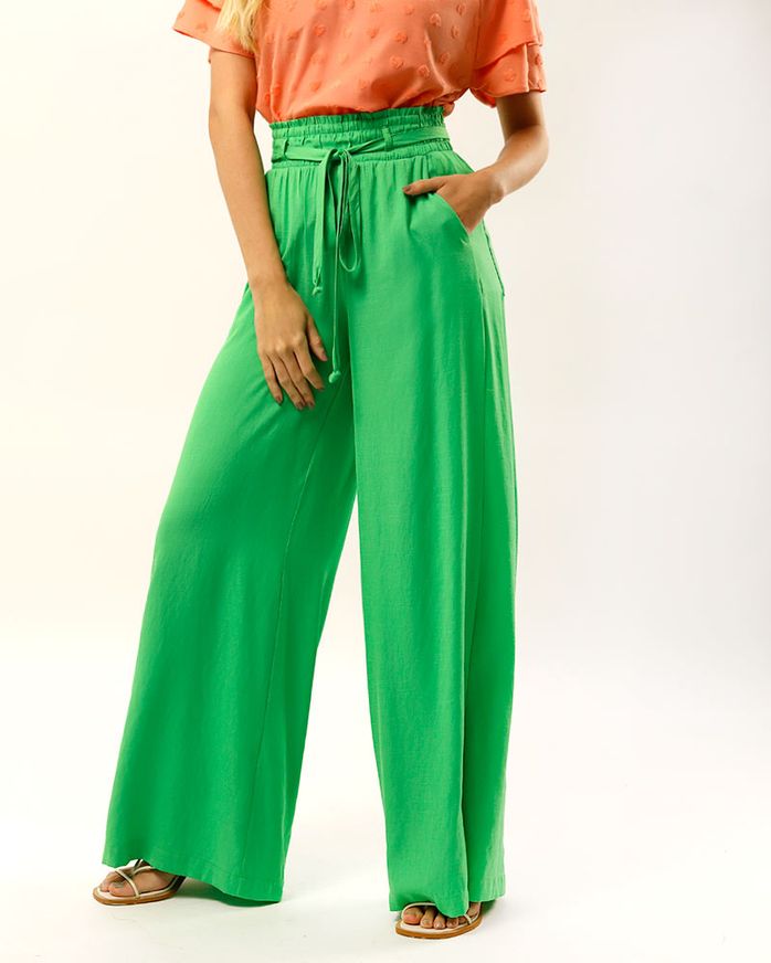 Calça Pantalona Comfy Tecido Cós Elástico Verde lojabluk