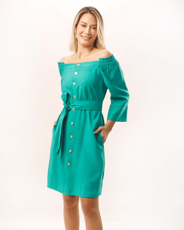 Vestido-Alfaiataria-Twill-Botoes-Personalizados-Verde-Piscina-