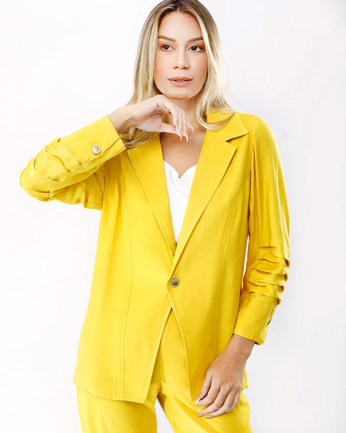 Blazer Alfaiataria Twill Mangas Com Pregas Amarelo Solar - Lojabluk