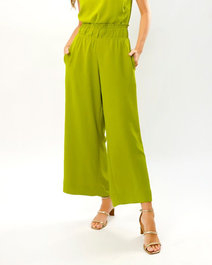 Calça Pantalona Crepe Cós Elástico Verde lojabluk - Main Image