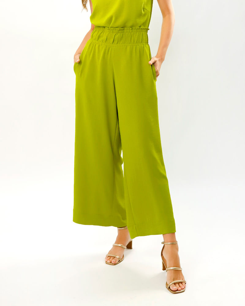 Calça Pantalona Crepe Cós Elástico Verde lojabluk