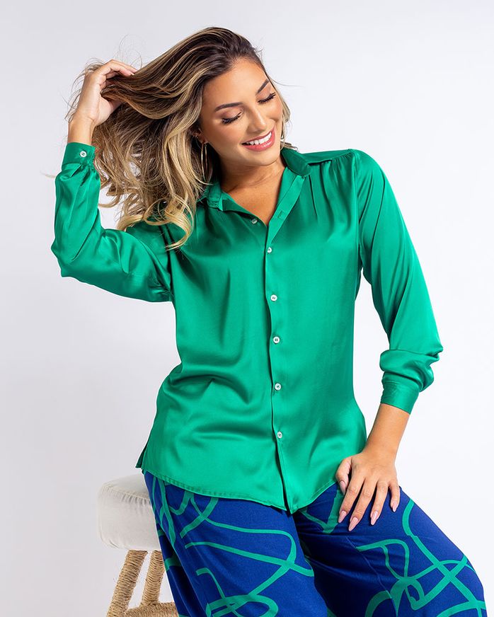 Camisa-Tecido-Acetinado-Manga-Longa-Verde