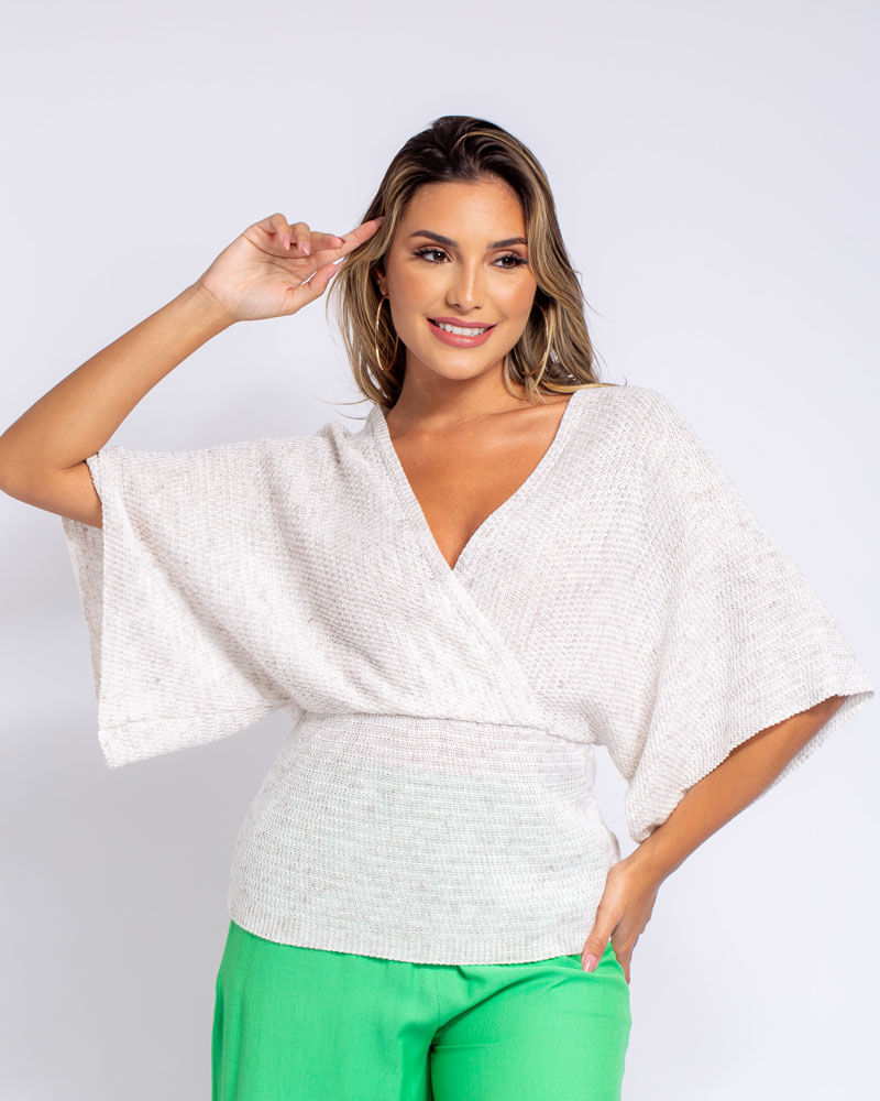 Blusa Tricot Kimono Off White lojabluk