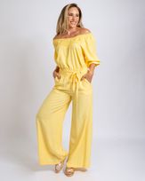 Calca-Pantalona-Comfy-Tecido-Cos-Elastico-Amarelo