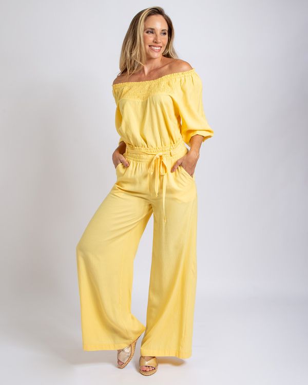 Calca-Pantalona-Comfy-Tecido-Cos-Elastico-Amarelo