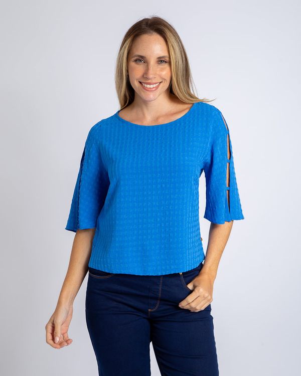 Blusa-Cropped-Tecido-Textura-Mangas-Vazadas-Azul-