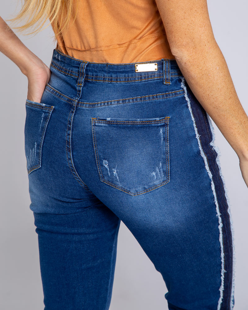 Calça Jeans Skinny Lateral Desfiada Azul Lojabluk