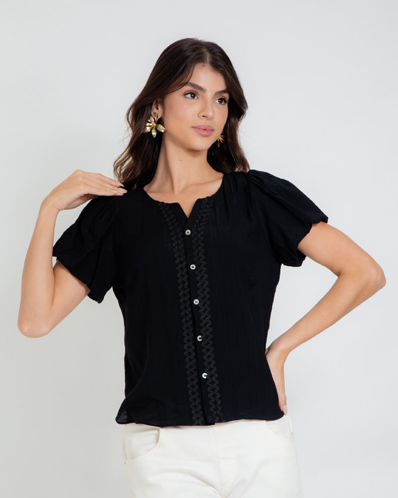 BLUSA ACETINADA COM LAÇO ATRÁS - Preto