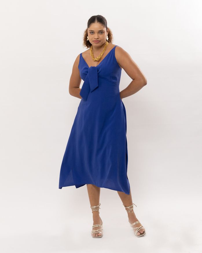 Vestido Midi Tencel Nó Busto Azul lojabluk