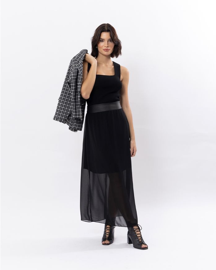 Saia Longa Chiffon Cós Resinado Preto lojabluk