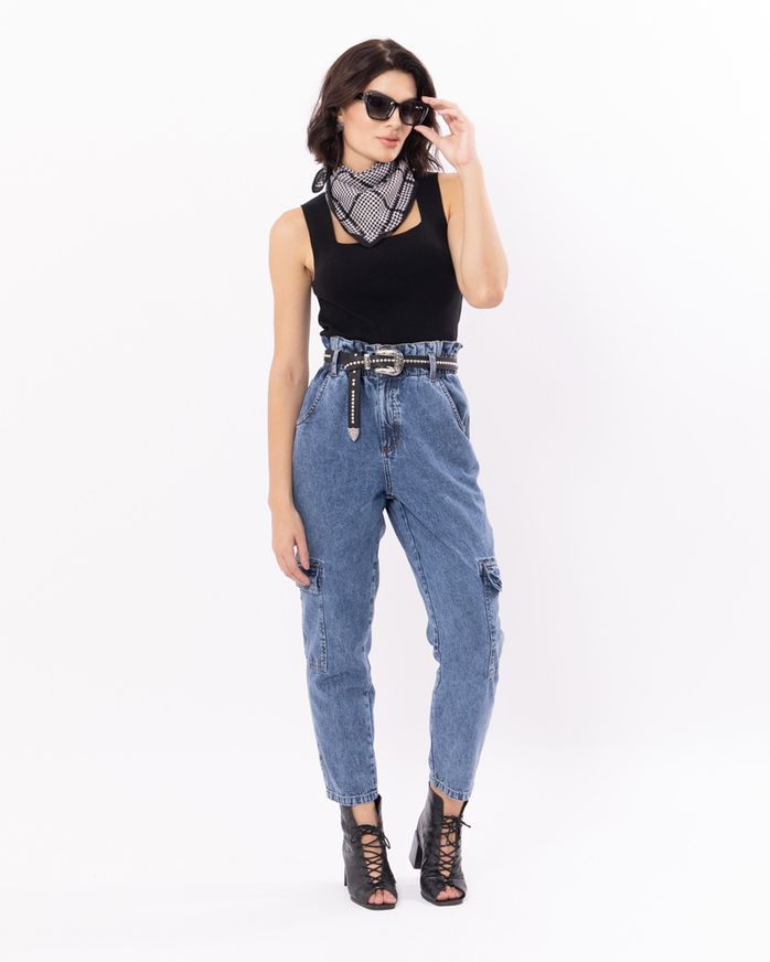 Calca Clochard Jeans Marmorizada Cargo Azul lojabluk