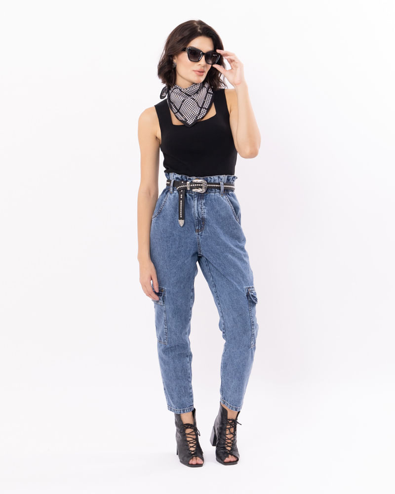 Calca Clochard Jeans Marmorizada Cargo Azul lojabluk