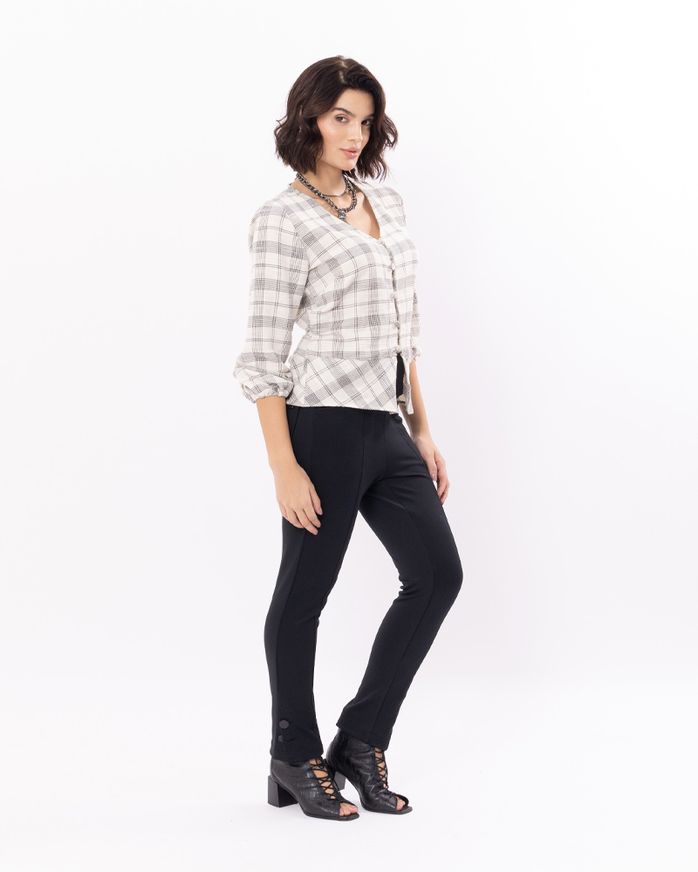 Blusa-Tweed-Xadrez-com-Basque-e-Botoes-Cobertos-Off-White