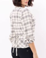Blusa-Tweed-Xadrez-com-Basque-e-Botoes-Cobertos-Off-White