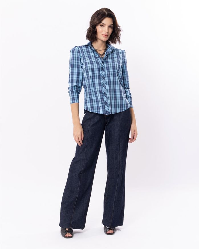 Camisa-Tricoline-Xadrez-Mangas-Franzidas-Azul