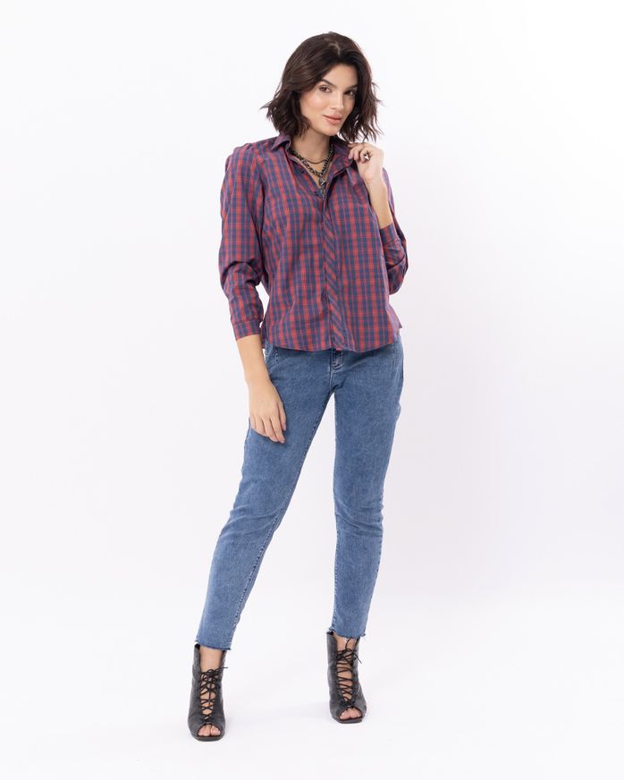 Camisa-Tricoline-Xadrez-Mangas-Franzidas-Cereja