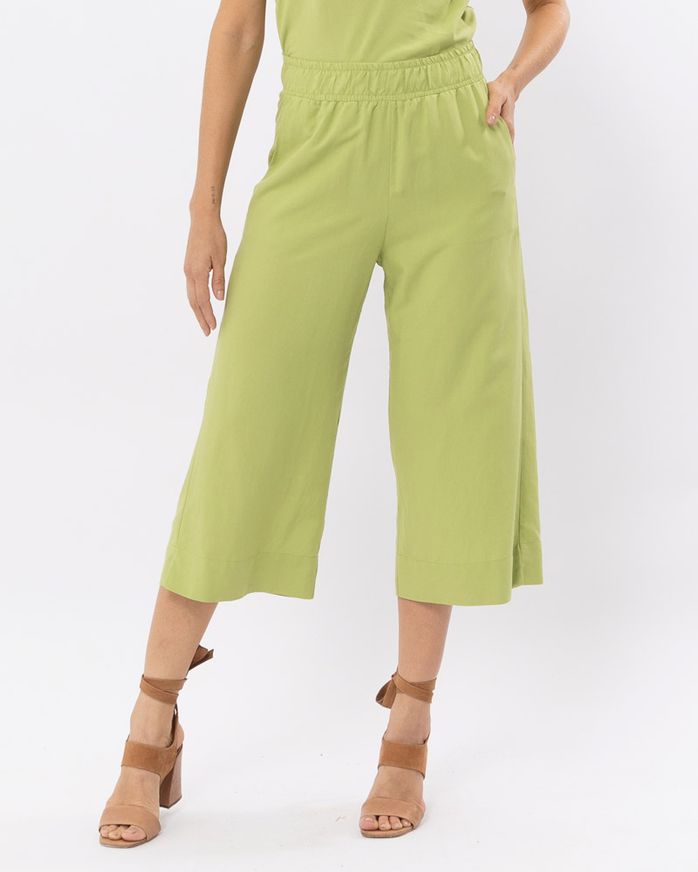 Calça Pantacourt Comfy Viscose de Linho Verde Pistache lojabluk