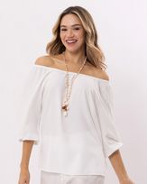 Blusa-Tecido-Decote-Ombro-a-Ombro-Mangas-Balone-Off-White