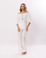 Blusa-Tecido-Decote-Ombro-a-Ombro-Mangas-Balone-Off-White