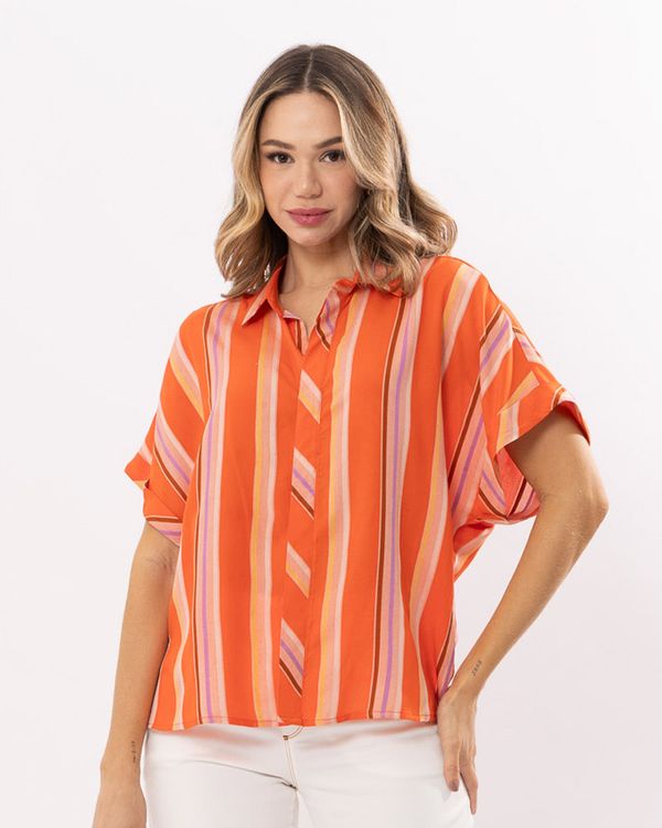 Camisa-Viscose-Listras-Manga-Curta-Dobrada-Laranja