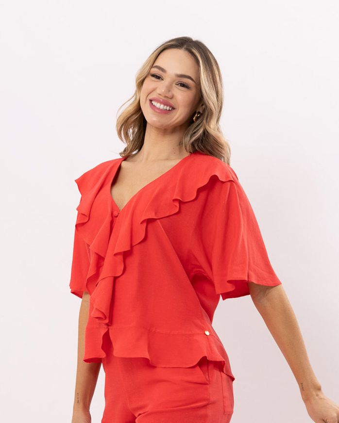 Blusa-Viscose-de-Linho-Frente-Babados-e-Botoes-Cobertos-Vermelho