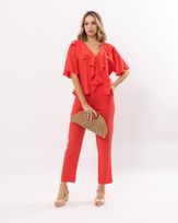 Blusa-Viscose-de-Linho-Frente-Babados-e-Botoes-Cobertos-Vermelho