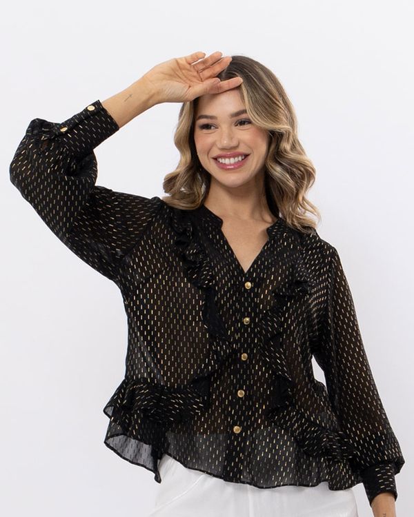 Blusa-Chiffon-Riscas-Metalizadas-com-Babados-Preto