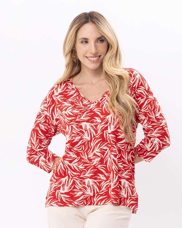 Blusa-Malha-Estampada-Manga-Deslocada-Vermelho