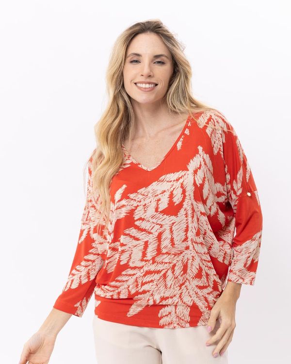 Blusa-Bolha-Malha-Estampada-Decote-V-Vermelho