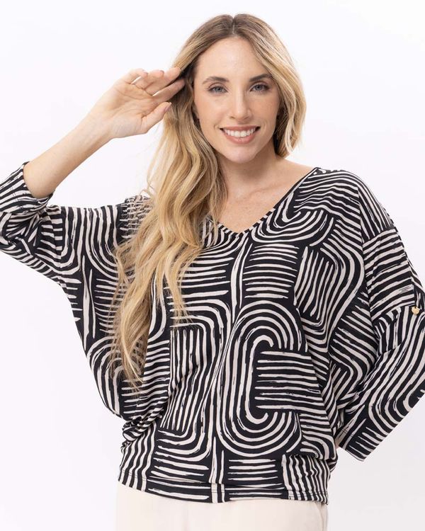 Blusa-Bolha-Malha-Estampada-Decote-V-Preto