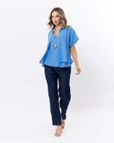 Camisa-Linho-Manga-Curta-com-Botoes-Personalizados-Azul-Ceu