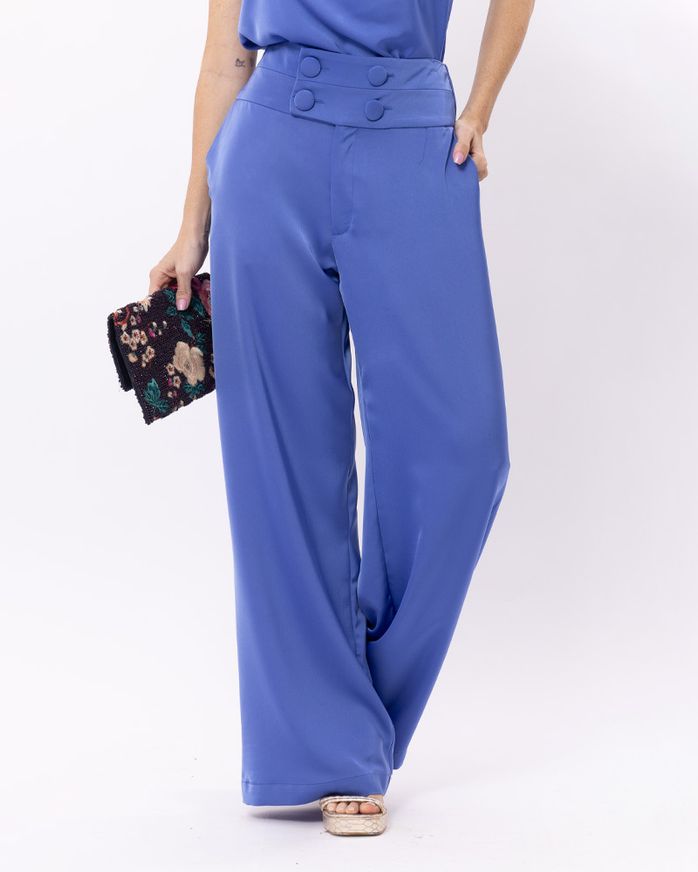 Calca-Pantalona-Alfaiataria-Acetinada-Botoes-Cobertos-Azul-