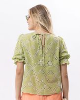 Blusa-Laise-Bordada-Barrado-Mangas-Balone-Verde-