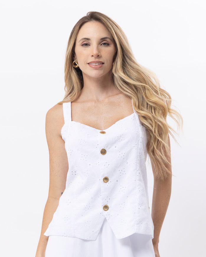 Blusa-Laise-Bordado-Florais-Botoes-Personalizados-Branco