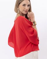 Blusa-Chiffon-Decote-Canoa-Transpassado-Mangas-Amplas-Vermelho-