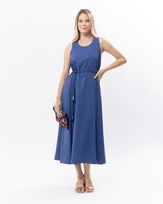 Vestido-Longo-Tecido-Acetinado-Cinto-Torcal-e-Metal-Azul-