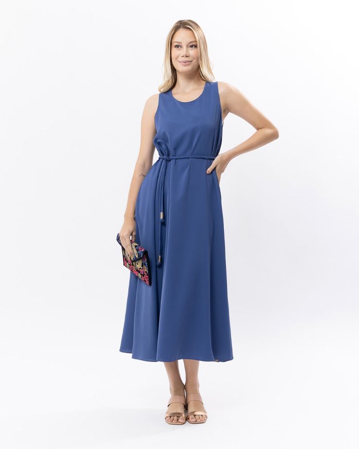 Vestido-Longo-Tecido-Acetinado-Cinto-Torcal-e-Metal-Azul-