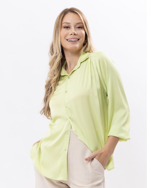Camisa-Tecido-Acetinado-Manga-Longa-Verde-Clorofila