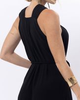 Vestido-Longo-Viscose-Decote-com-Franzido-Preto