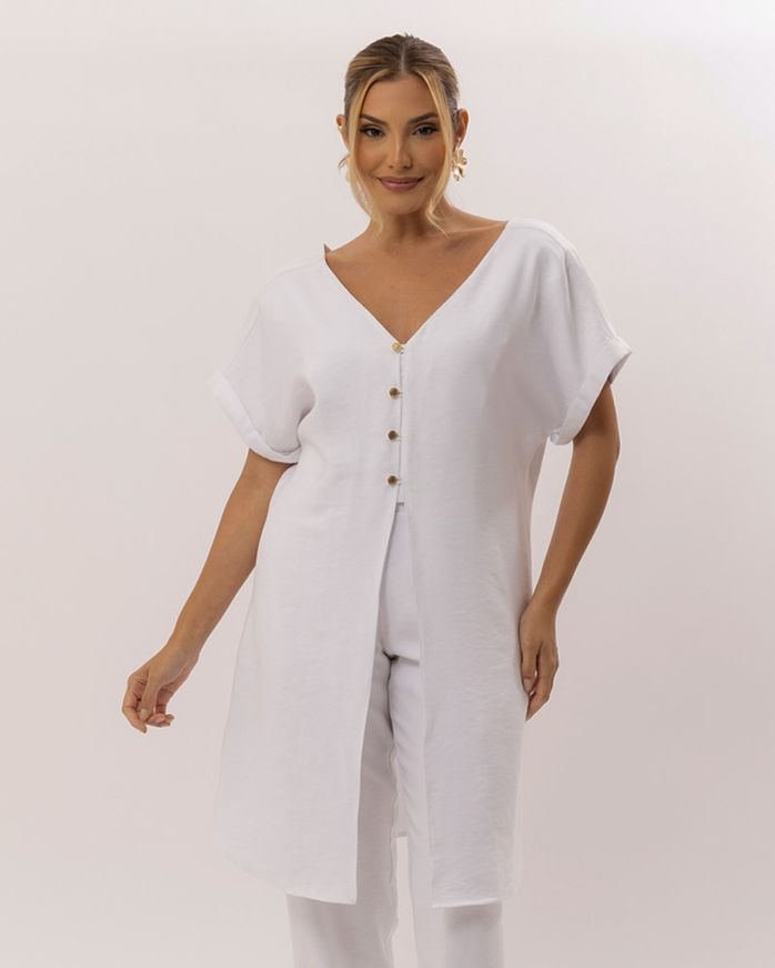 Blusa-Tunica-Alfaiataria-Twill-Botoes-Personalizados-Branco