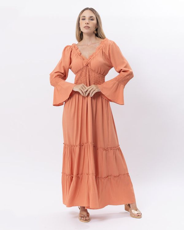Vestido-Longo-Viscose-Textura-Linho-Decote-Transpassado-Terracota