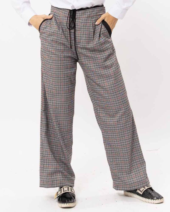 Calça Reta Xadrez Alfaiataria Cós Regulagem e Friso Preto lojabluk