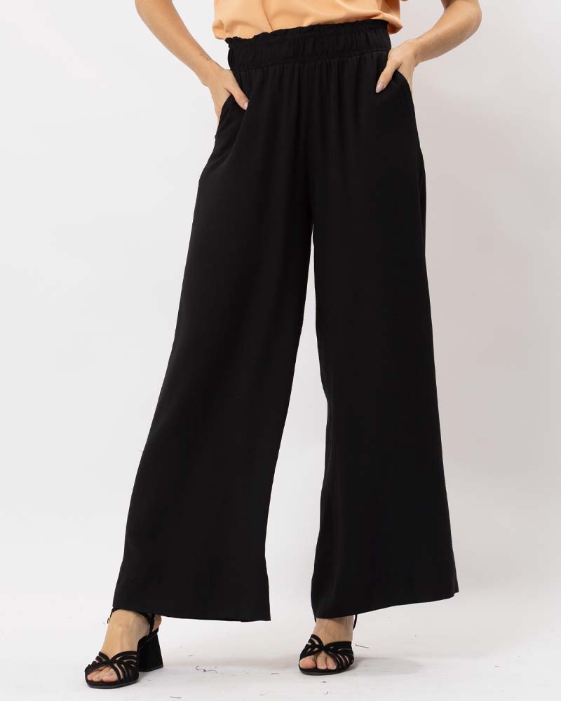 Linho Calça Pantalona Preta Viscose Calça Pantalona Viscose